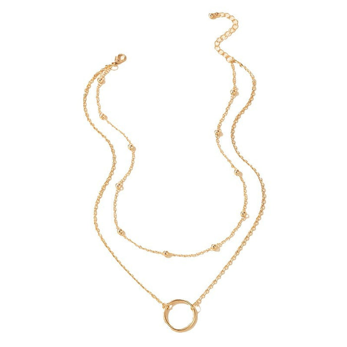 Collar geométrico multicapa para mujer: joyería minimalista con colgante circular