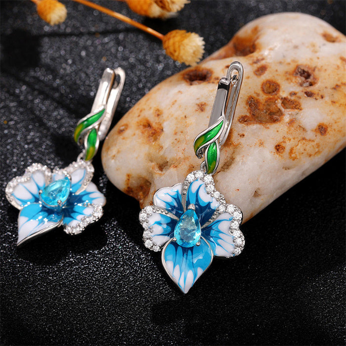 Pastoral style flower dripping glue earrings