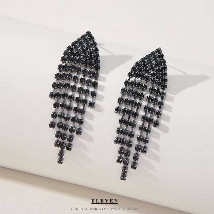 S925 silver needle-set rhinestone tassel butterfly earrings