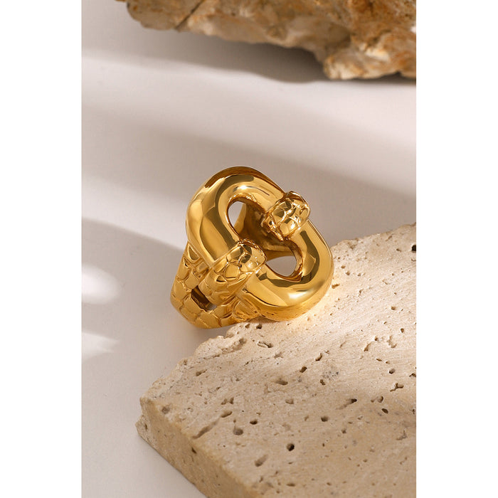 Modern 18K Gold Plated Stainless Steel Ring with Wavy Pattern