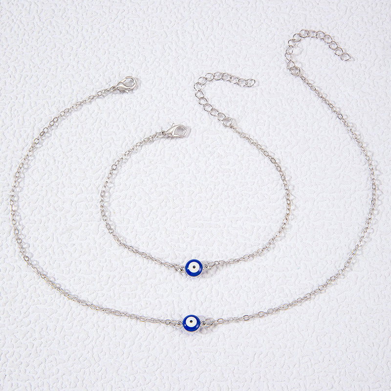 Minimalist Blue Necklace and Bracelet Set - Geometric Round Jewelry Set