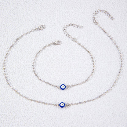 Minimalist Blue Necklace and Bracelet Set - Geometric Round Jewelry Set