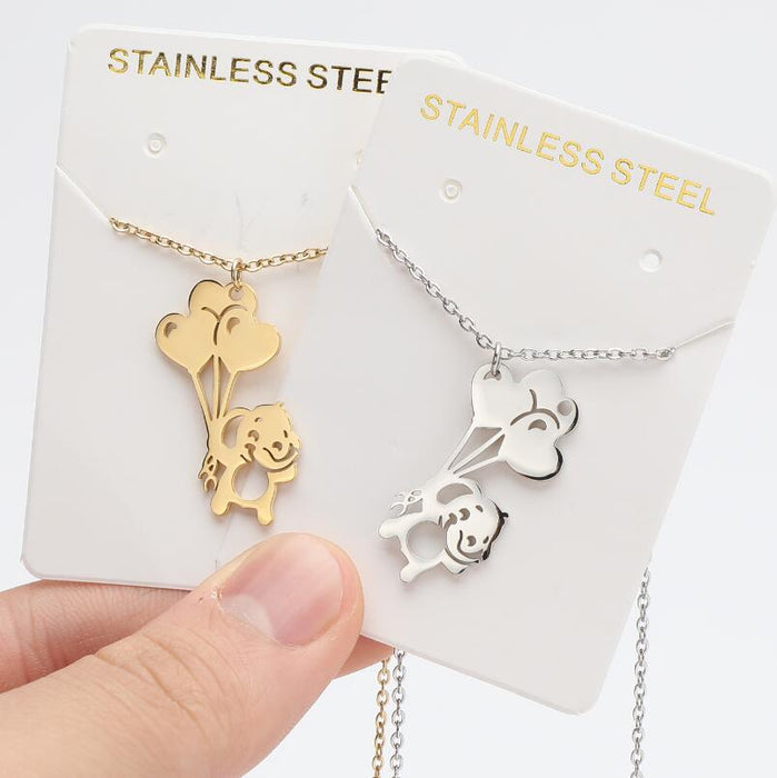 Cartoon character small animal pendant necklace, stainless steel all-match cloud ladder accessories wholesale