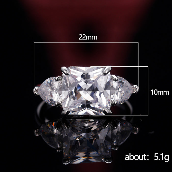 Princess square pink crystal ring colored gem series Korean version of high-end ring