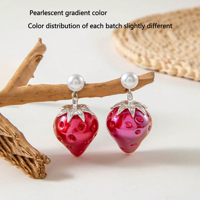 Strawberry earrings elegant imitation pearl earrings jewelry for women