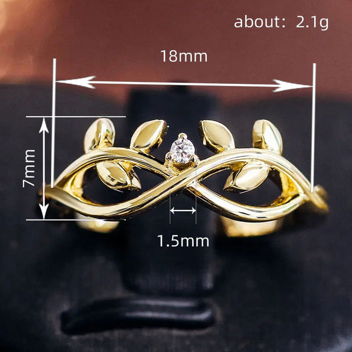 Vine leaf design ring with zircon