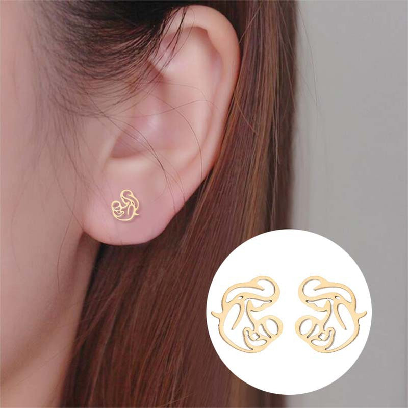 Pendientes de acero inoxidable con forma de madre e hijo: joyas sencillas y dulces para el Día de la Madre