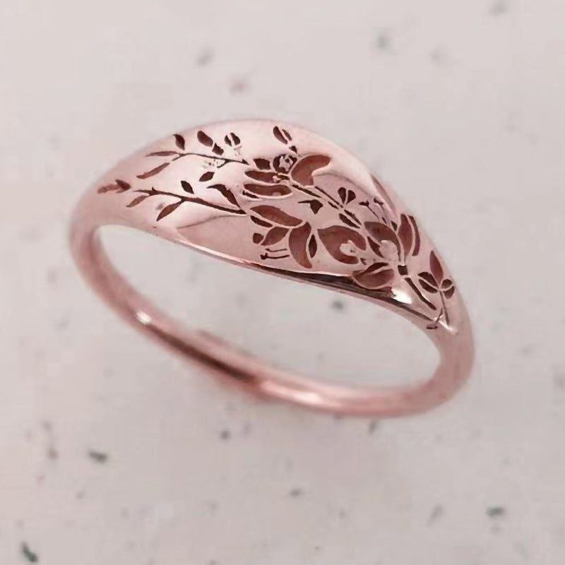 Simple creative floral ring fashionable metallic female ring