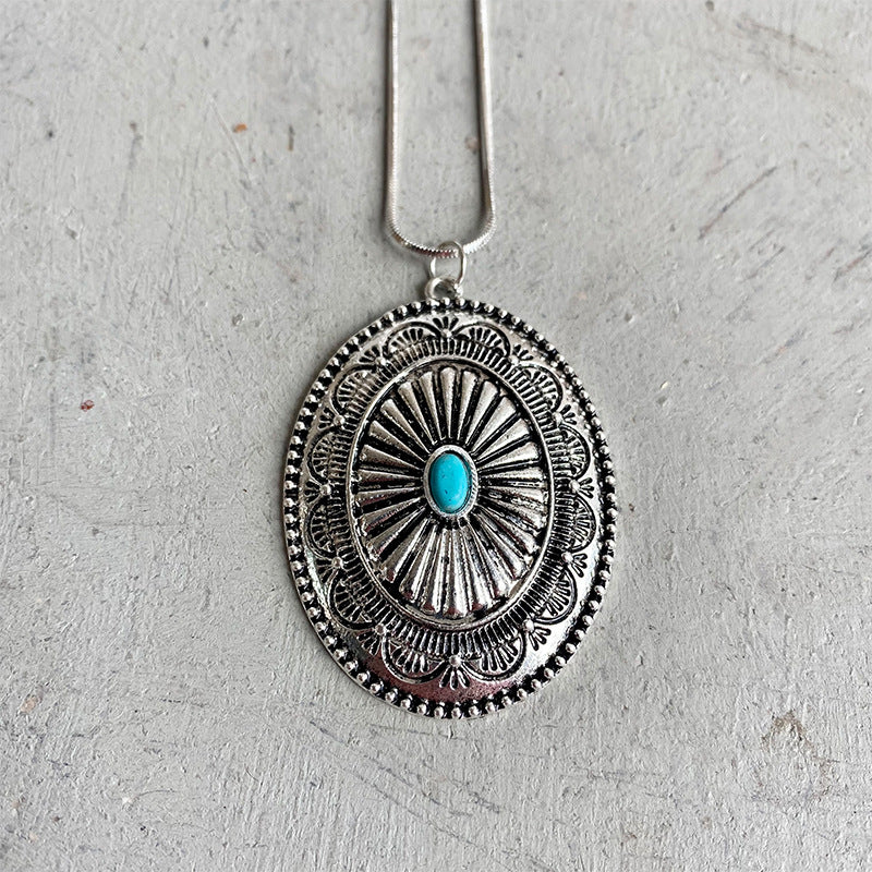 Classic Western Necklace with Turquoise Pumpkin Flower Design