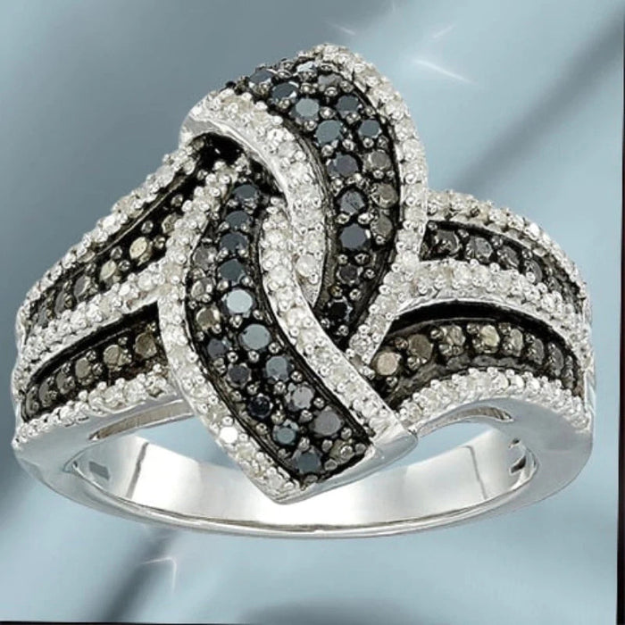 Zircon inlaid ring cross-border hit two-color design high elegant temperament ring