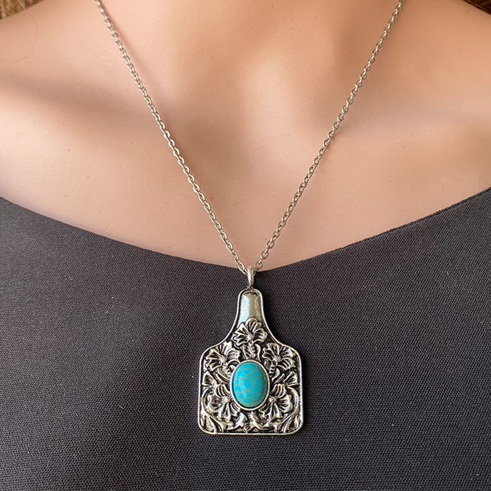 Minimalist Geometric Turquoise Necklace - Western Vintage Long Pendant