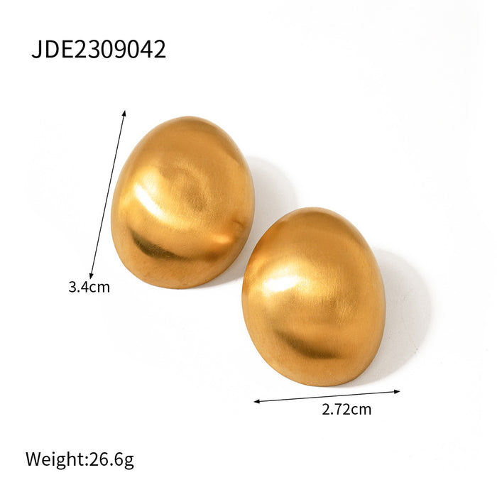 18K Gold Plated Stainless Steel Matte Oval Earrings - Simple Stylish Jewelry