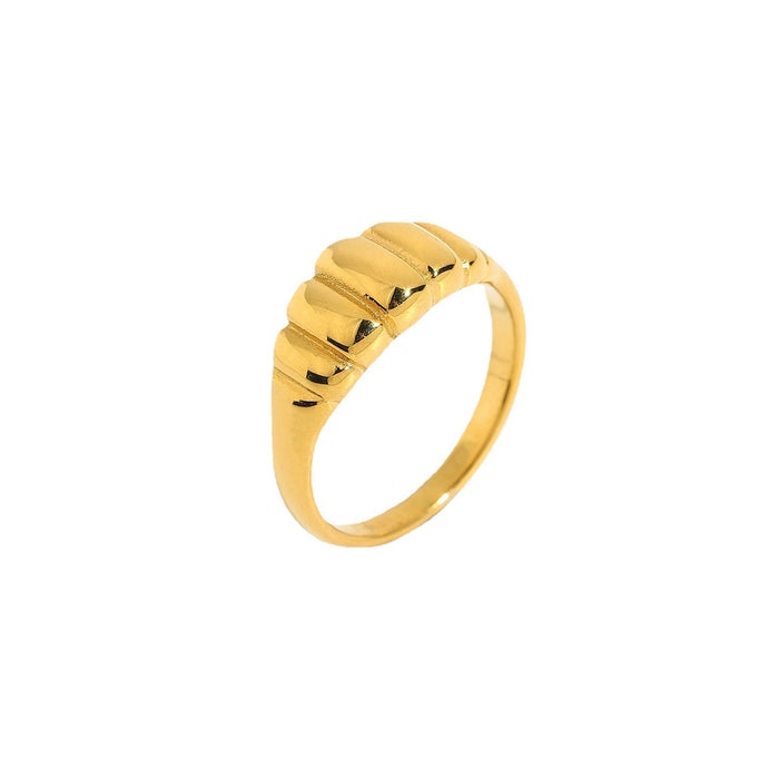 Layered Textured Round Ring - 18K Gold Plated Stainless Steel with Bull Horn Design