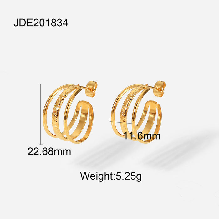 Trending 18K Gold Plated Stainless Steel Hoop Earrings - Gold Titanium Steel Chain C-Shaped Earrings for Women