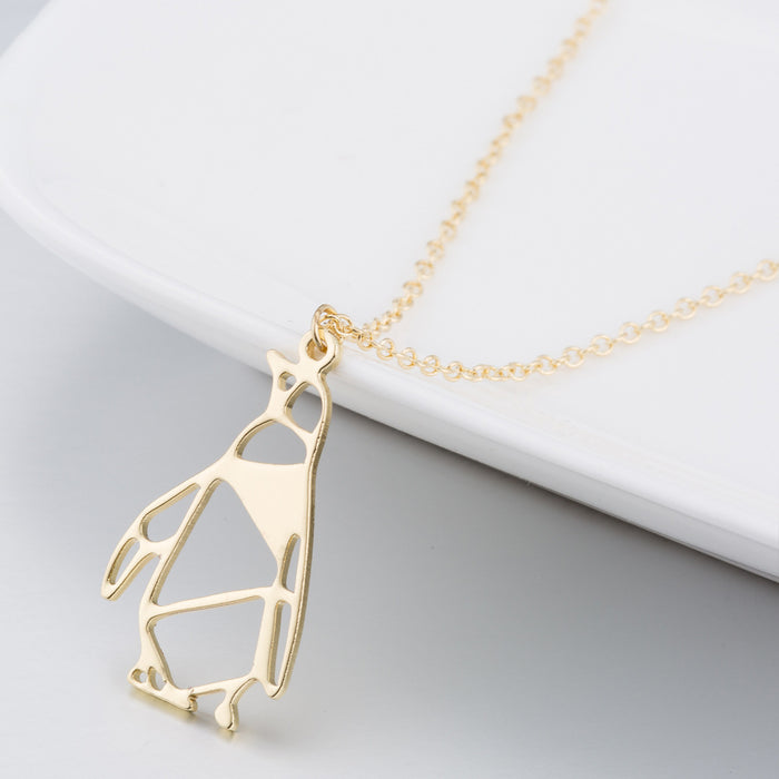 Origami penguin pendant necklace, winter small animal cold style stainless steel clavicle chain wholesale