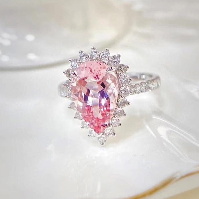 Pink teardrop zircon ring Little Red Book ice flower pear-shaped ring jewelry