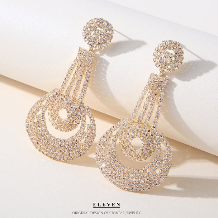 Colorful Zircon Fan Earrings - Heavy Rhinestone Dangles for Fall and Winter