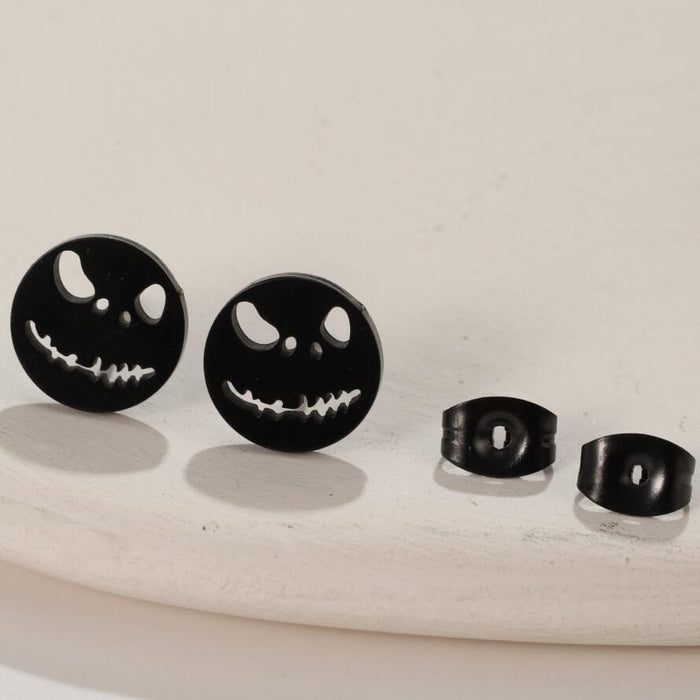 Smiley Face Stainless Steel Stud Earrings - Trendy and Fun Jewelry with a Spooky Twist