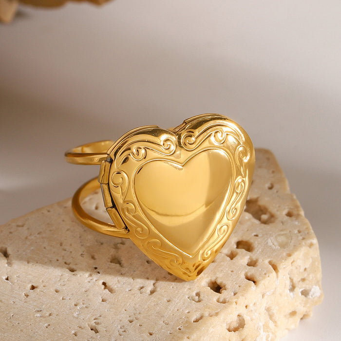 18k gold stainless steel heart ring