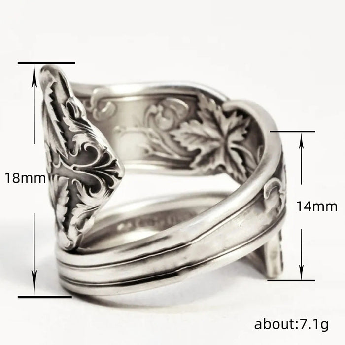 Retro open maple leaf ring old style simple female ring