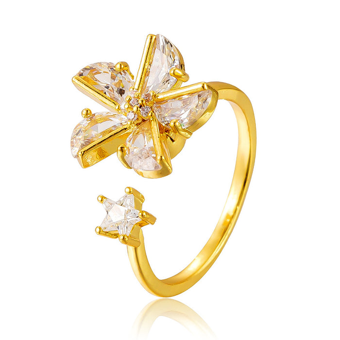 Wholesale copper diamond-set windmill rotating open ring
