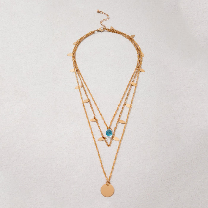 Water Drop & Leaf Layered Necklace - Minimalist Multi-Layer Chain for Women