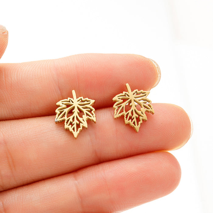 Maple Leaf Stainless Steel Stud Earrings - Nature-Inspired Jewelry