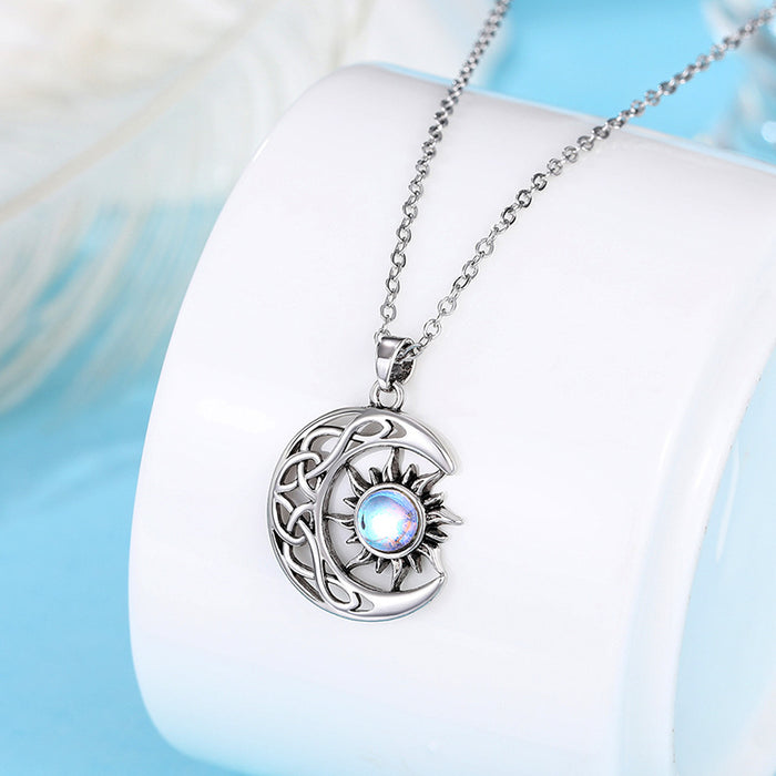 Sun and Moon Pendant Imitation Moonstone Retro Popular Clavicle Necklace