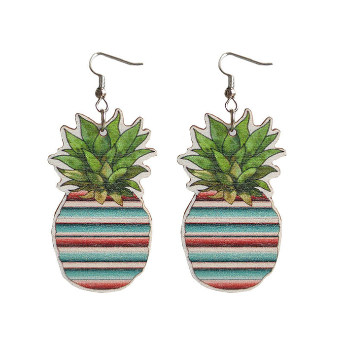 Pineapple Earrings with Aztec Cow Print and Leopard Pattern