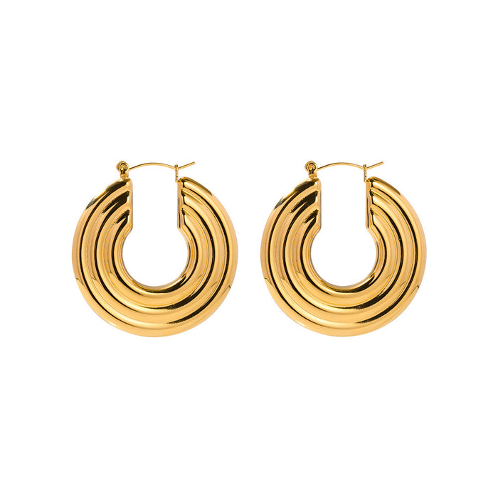 18K Gold Plated Stainless Steel Padlock Earrings - Layered Punk Style