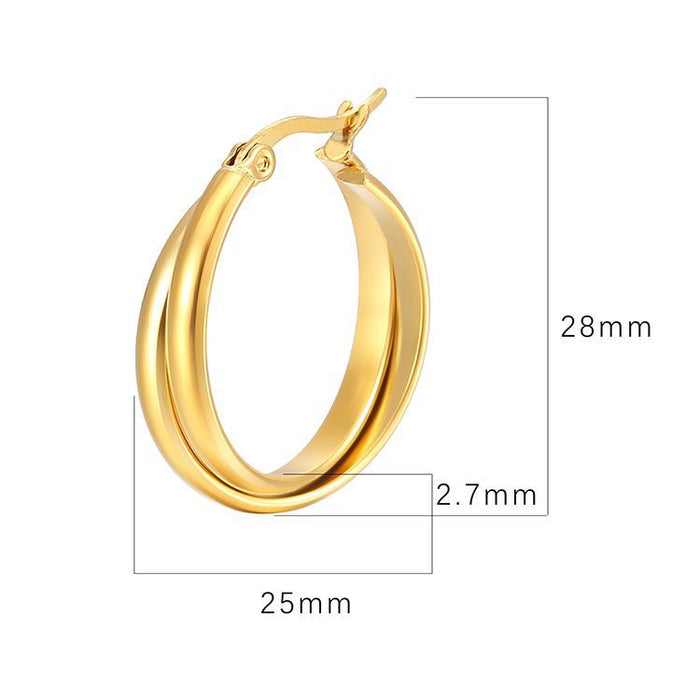 Spherical round 18K gold-plated two-tone stainless steel earrings, simple and fashionable earrings