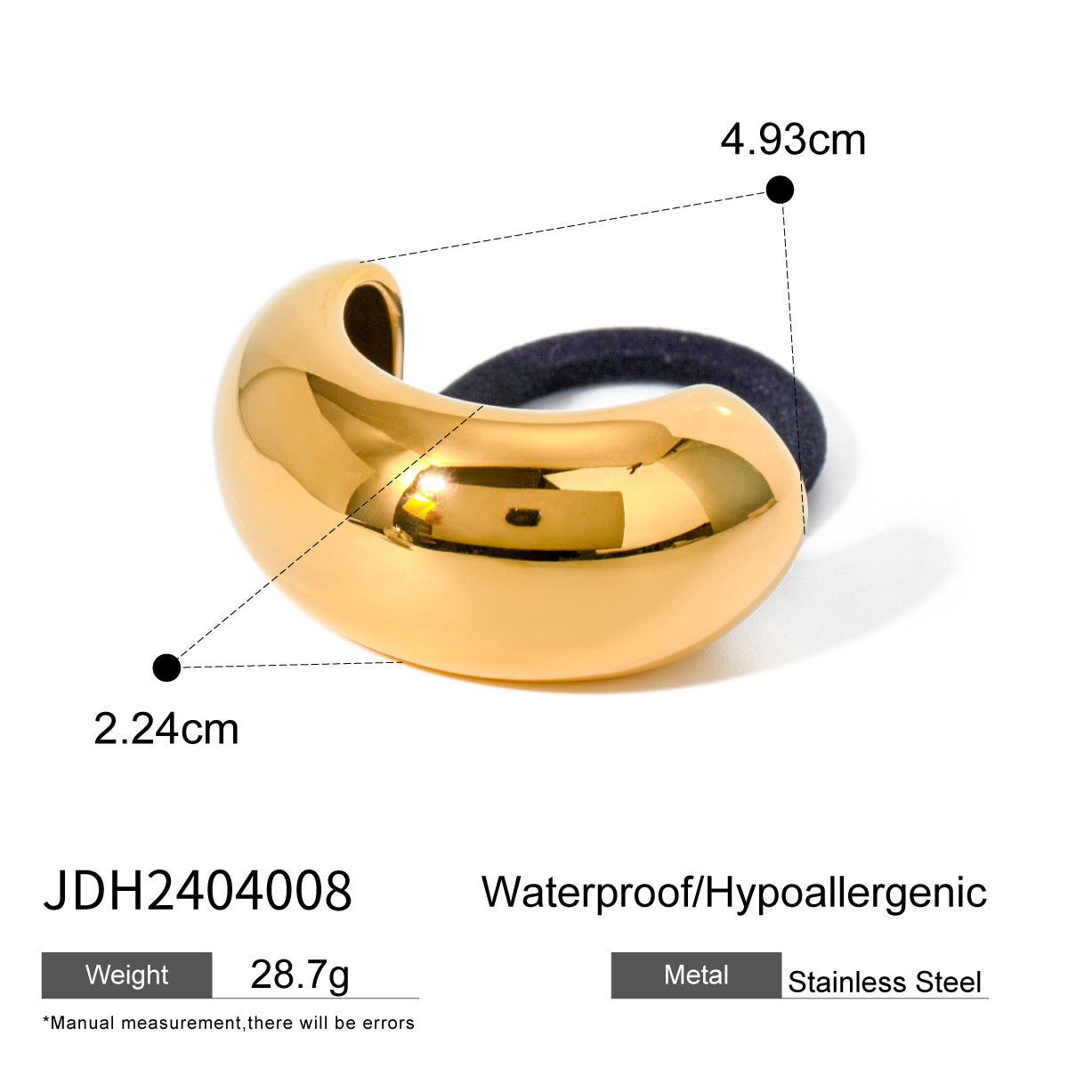 18K Gold Plated Stainless Steel Hair Tie - High-End U-Shaped Elastic Band for Ponytails