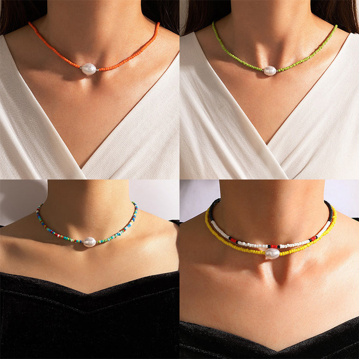 Simple Multi-Color Bead Necklace – Unique Pearl Accent Choker