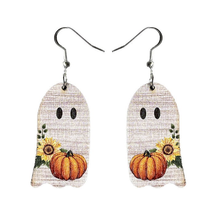 Wooden Ghost Pumpkin Earrings