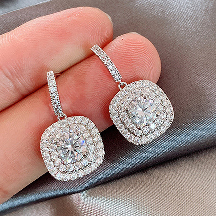 Classic Four-claw Square Diamond Stud Earrings