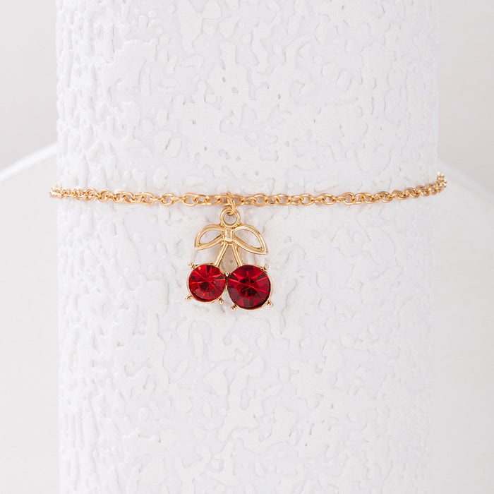 Cherry Crystal Anklet with Cute Fruit Pendant Design