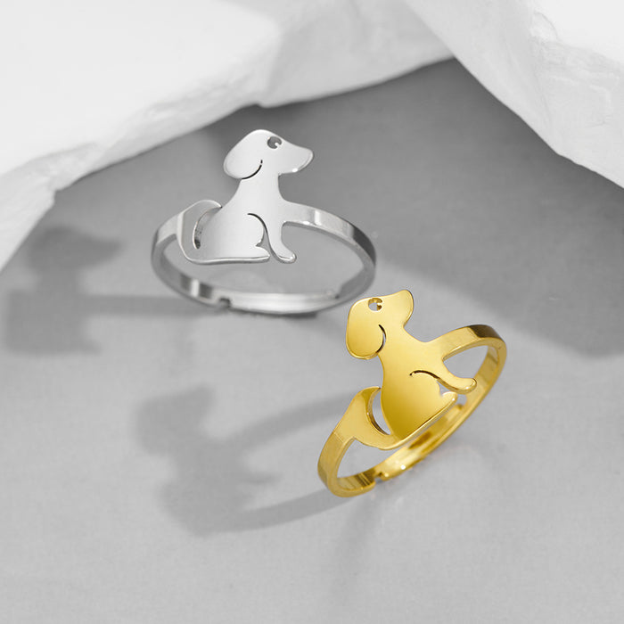 Pet puppy ring, stainless steel cartoon open animal ring wholesale