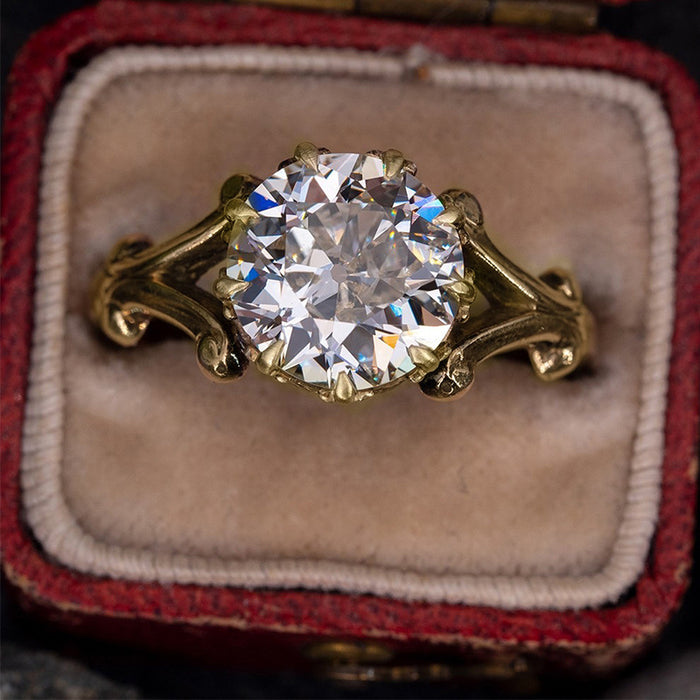 French retro court style ring, exquisite queen round engagement ring