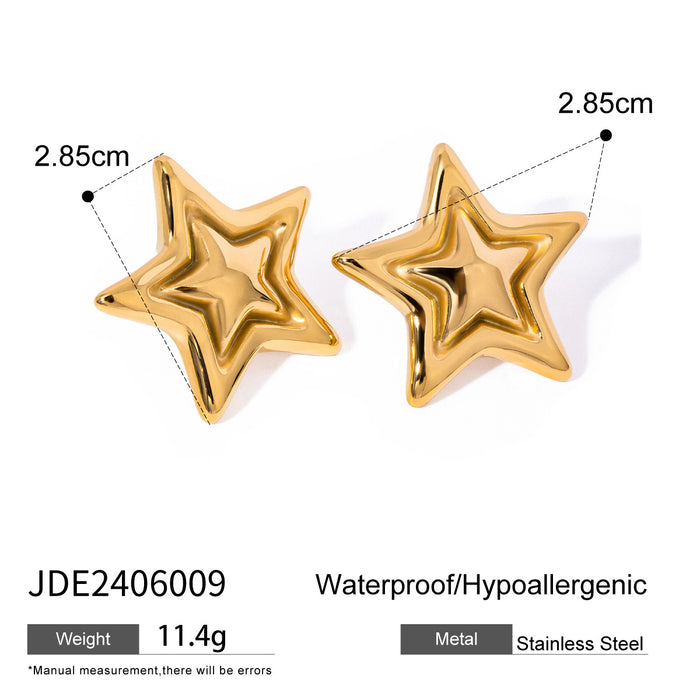 Two-Tone Five-Pointed Star Stud Earrings - High-End Design Cross-Border Jewelry