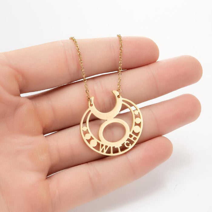 Goddess witch pendant necklace, geometric simple retro letters WITCH moon clavicle chain spot