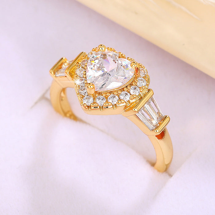 Heart-shaped zircon ring super shiny love heart women's ring