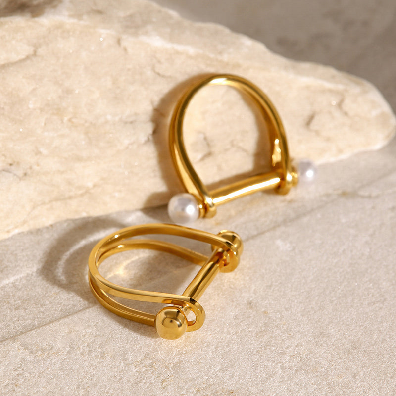 18k gold stainless steel pearl ring