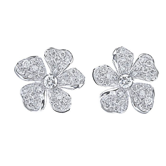 Small fresh flower earrings sparkling zircon earrings