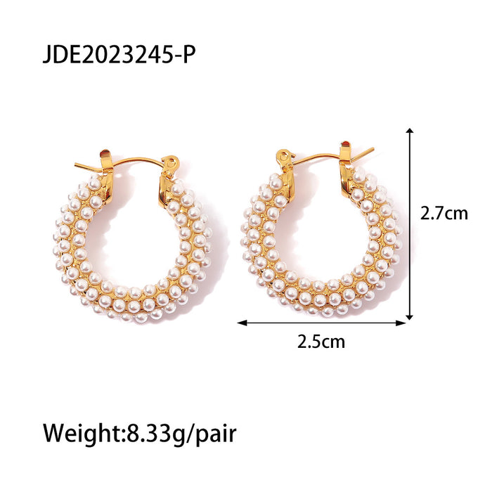 Pendientes de acero y titanio con diseño geométrico vintage: pendientes de perlas de alta gama para mujer