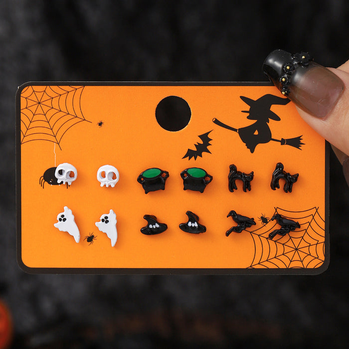Wholesale Halloween Cartoon Stud Earrings Set - Spooky Pumpkin, Ghost & Bat Alloy Earring Multipack for Women