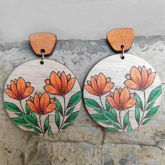 Wooden flower earrings