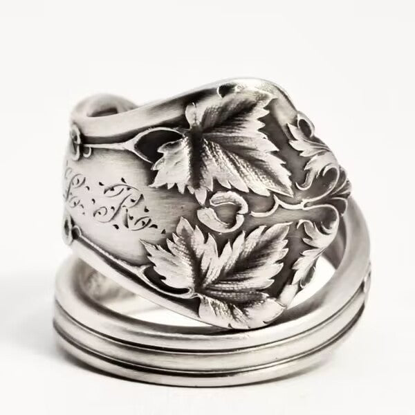 Anillo retro abierto de hoja de arce, estilo antiguo, anillo femenino simple