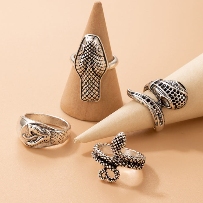 Alloy Animal Snake Shape 4-piece Vintage Ring Set