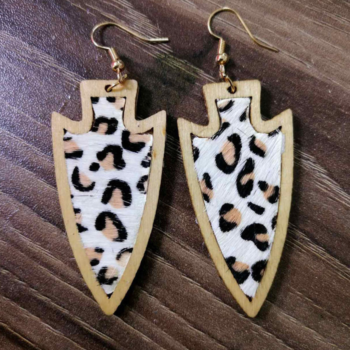 Western Style Leopard Print Leather Earrings with Exaggerated Design