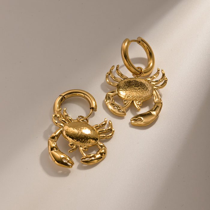 18K Gold Stainless Steel Crab Pendant Earrings - Trendy Titanium Steel Stud Earrings